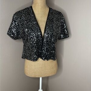 French Connection Sequin Short Sleeve Open Front Jacket Size Medium